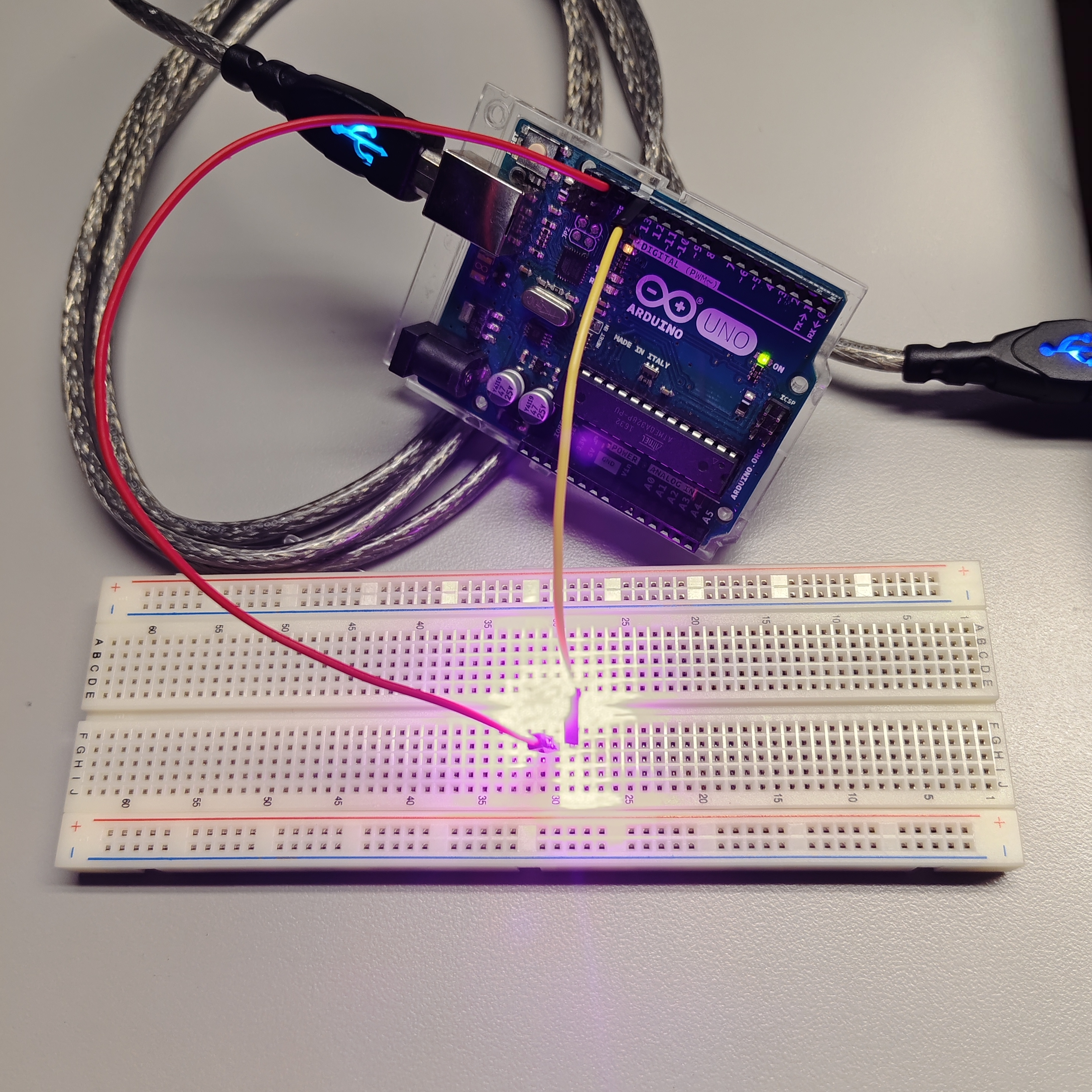 Turning on a LED light using Arduino. 