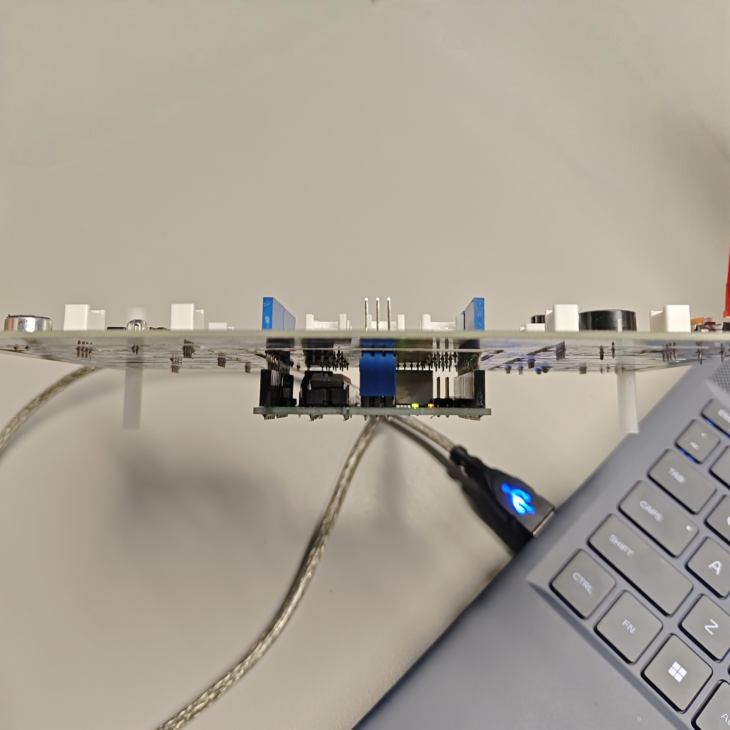 Another angle of how the Arduino is connected to the sensor board. 